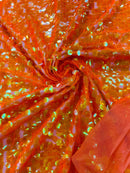 Circle Paillette Sequins - Iridescent Clear Orange - Large Round Paillette Sequins Design Fabric By Yard