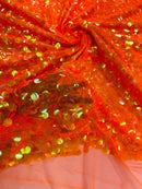 Circle Paillette Sequins - Iridescent Clear Orange - Large Round Paillette Sequins Design Fabric By Yard
