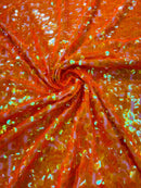 Circle Paillette Sequins - Iridescent Clear Orange - Large Round Paillette Sequins Design Fabric By Yard