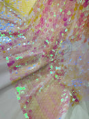 Circle Paillette Sequins - Iridescent Clear Pink - Large Round Paillette Sequins Design Fabric By Yard