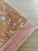 Circle Paillette Sequins - Iridescent Clear Pink - Large Round Paillette Sequins Design Fabric By Yard