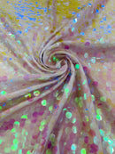 Circle Paillette Sequins - Iridescent Clear Pink - Large Round Paillette Sequins Design Fabric By Yard