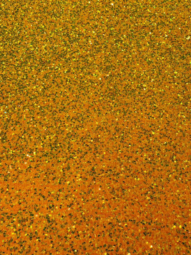 58/60" Velvet Sequins Stretch Fabric - Clear Yellow on Orange - Velvet Sequins 2 Way Stretch Sold By Yard
