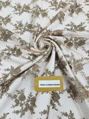 Floral Cluster Corded Fabric - Coffee - Fancy Flower Embroidery Lace Mesh Fabric By Yard