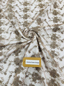 Jasmine Flower Fabric - Coffee - Embroidered Floral Design Lace Mesh Bridal Fabric By Yard