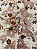 Multi-Color Guipure Lace Fabric - Coffee  - Floral Lace Fabric Sold by The Yard
