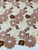 Multi-Color Guipure Lace Fabric - Coffee  - Floral Lace Fabric Sold by The Yard