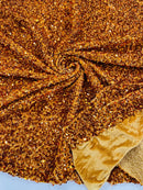 58/60" Velvet Sequins Stretch Fabric - Copper - Velvet Sequins 2 Way Stretch By Yard