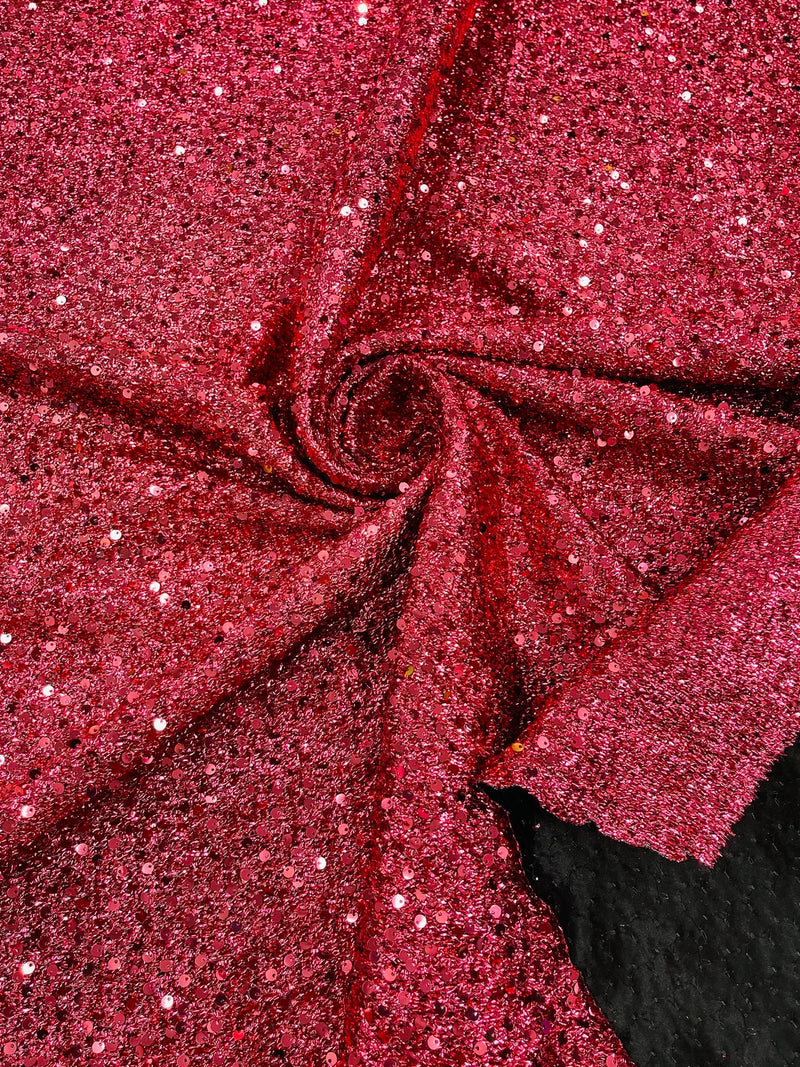 Metallic Foil Sequins - Coral - 2 Way Stretch Spandex with 5mm Sequins Fabric by yard