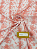 Jasmine Flower Fabric - Coral - Embroidered Floral Design Lace Mesh Bridal Fabric By Yard