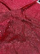Metallic Foil Sequins - Coral - 2 Way Stretch Spandex with 5mm Sequins Fabric by yard