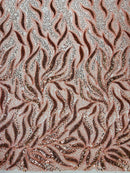 Fire Flame Bead Fabric - Coral - Sequins and Beads in Fire Flame Design on Mesh by Yard