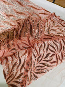 Fire Flame Bead Fabric - Coral - Sequins and Beads in Fire Flame Design on Mesh by Yard