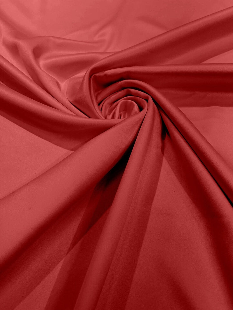 Matte L'Amour Stretch Satin - Coral  - Stretch Satin Fabric For Bridal, Prom Dress Sold By Yard