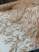 Champagne Beaded Fabric by the yard, Bridal beaded, Damask Pattern With Beads and Sequin (Copy)