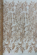 Champagne Beaded Fabric by the yard, Bridal beaded, Damask Pattern With Beads and Sequin (Copy)
