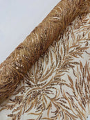 Champagne Beaded Fabric by the yard, Bridal beaded, Damask Pattern With Beads and Sequin (Copy)