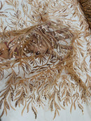 Champagne Beaded Fabric by the yard, Bridal beaded, Damask Pattern With Beads and Sequin (Copy)