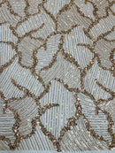 Champagne Beaded Fabric by yard, Bridal beaded, Damask Pattern Beads and Sequins