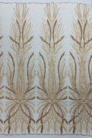 Champagne Embroidery Beaded Fabric by Yard, Sequin on a Mesh with Floral Lace