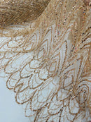 Champagne Luxury Beaded Pattern Fabric by the yard, Embroidery Beaded Lace Fabric