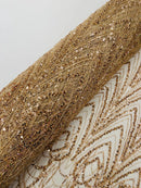 Champagne Luxury Beaded Pattern Fabric by the yard, Embroidery Beaded Lace Fabric