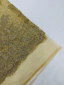 Champagne Silver Rhinestones Glitter Fabric on a Mesh by The Yard | Quinceañera Design Glitter Rhinestones on Mesh Fabric Prom Dress