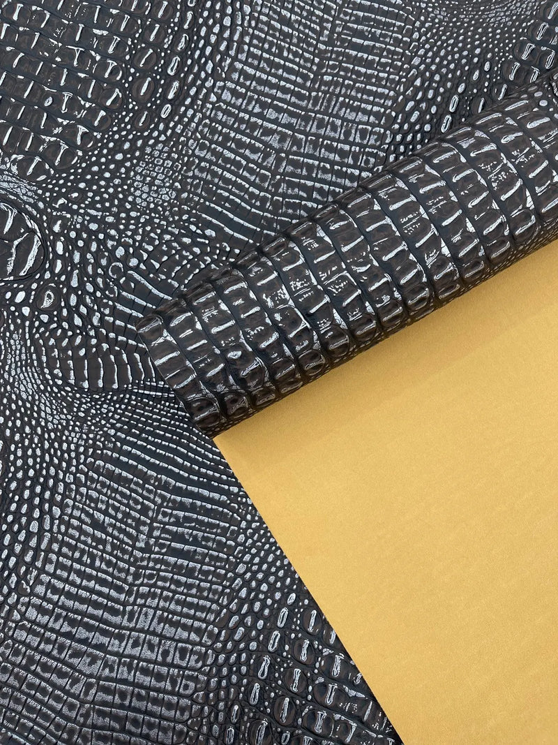 Caiman Gator Vinyl - Upholstery Faux Leather Vinyl Fabric by the Yard, Embossed Gator Caiman Fabric Upholstery