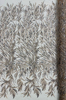 Coffee Beaded Fabric by the yard, Bridal beaded, Damask Pattern With Beads and Sequin