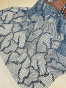 Coppen Blue Beaded Fabric by yard, Bridal beaded, Damask Pattern Beads and Sequins