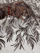 Brown Beaded Fabric by the yard, Bridal beaded, Damask Pattern With Beads and Sequin