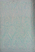 Iridescent Sequins Fabric - Big Damask Sequin Design on 4 Way Stretch Fabric By Yard