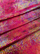 Burgundy Iridescent Illusion Anaconda Foil Printed On Stretch Velvet - Sold By The Yard