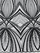 Black Embroidery Beaded Fabric by Yard
