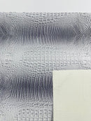 Silver White Faux Crocodile Vinyl Leather Upholstery Fabric By The Yard, Big 3D Crocodile Vinyl Fabric