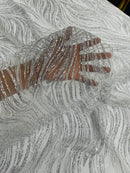 Silver Glitter Fabric - Wave Design Lace Mesh Fabric By Yard