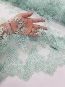 Beaded Fabric Sold By The Yard, Floral Beads and Sequins Embroidered on a Mesh