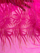 Hot Pink Shiny Glitter Geometric Fabric - Glitter Geometric Design Lace Mesh Fabric By Yard