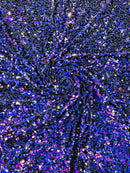 Purple Iridescent Sequin Fabric: Black Stretch Velvet (58/60" Wide)