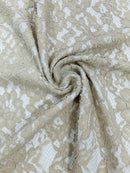 Corded Floral Plant Fabric - Dark Champagne - Floral Corded Lace Flower Fabric Sold By Yard