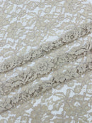 Corded Floral Plant Fabric - Dark Champagne - Floral Corded Lace Flower Fabric Sold By Yard