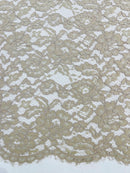 Corded Floral Plant Fabric - Dark Champagne - Floral Corded Lace Flower Fabric Sold By Yard