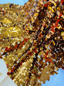 Circle Paillette Sequins - Dark Gold - Large Round Paillette Sequins Design Fabric By Yard