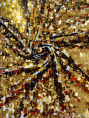 Circle Paillette Sequins - Dark Gold - Large Round Paillette Sequins Design Fabric By Yard