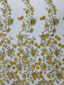 Big Flower 3D Glitter Fabric - Dark Gold - Embroidered Floral Sequins Design Fabric by Yard