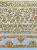 My Lady Beaded Fabric - Dark Gold - Damask Beaded Sequins Embroidered Fabric By Yard