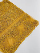 My Lady Beaded Fabric - Dark Gold - Damask Beaded Sequins Embroidered Fabric By Yard