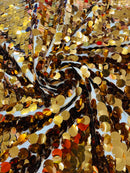 Circle Paillette Sequins - Dark Gold - Large Round Paillette Sequins Design Fabric By Yard