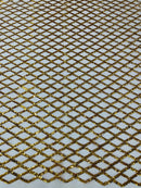 Diamond Net Sequins Fabric - Dark Gold - Geometric Diamond Net Design on Mesh Lace Fabric By Yard