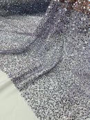 Beaded Sequins Pearl Fabric - Dark Grape -  Embroidered Pearl Beads and Sequins on Lace By Yard